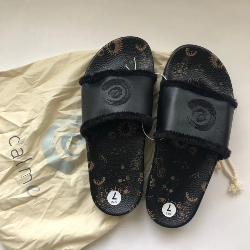Johnny Was Black and Brown Slides, Like New, Size 7
